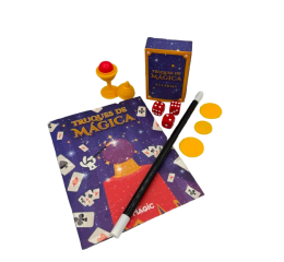 Kit Truques de Mágica Completo com Livro, Baralho, Varinha e Acessórios